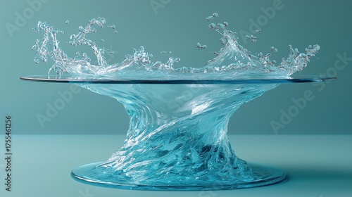 Wallpaper Mural Clear water sloshes in a rectangular container with bubbles on a reflective surface. AI. Torontodigital.ca
