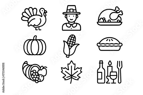 Thanksgiving feast with traditional foods like turkey, pumpkin, and pie celebrated by a pilgrim