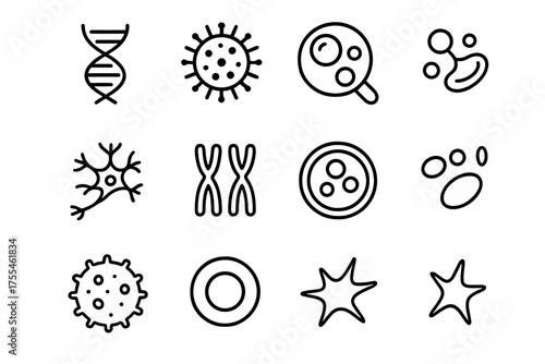 Collection of scientific illustrations depicting cells, bacteria, and genetic structures for educational purposes