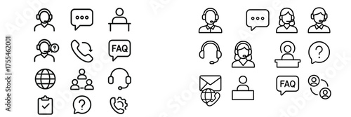 Collection of support and communication icons used in customer service environments