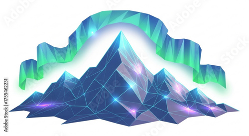 Abstract polygonal mountain range with aurora borealis vector illustration design background concept art