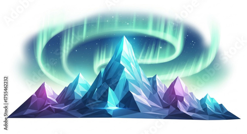Aurora borealis over ice mountains landscape vector illustration background design for website banner and poster 100