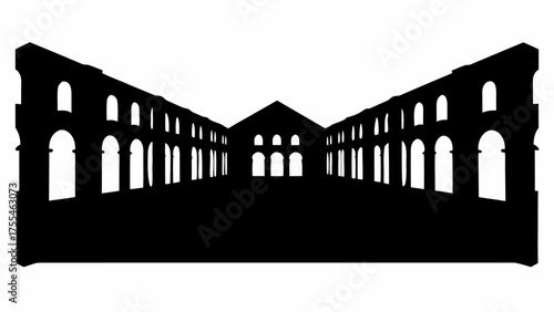 Dramatic silhouette of ancient Roman architecture with grand arches and stunning perspective view