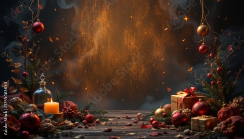 Festive Christmas Still Life with Decorations