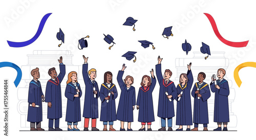 Celebrating Achievement: Graduates Throwing Caps And Celebrating Their Hard Work Towards Graduation