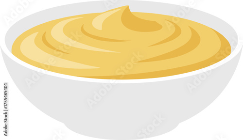 Flat Creamy Mustard in White Bowl Culinary Ingredient Illustration