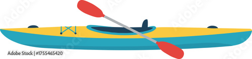 Flat Colorful Detailed Kayak With Paddle Equipment Illustration