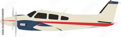 Flat Color General Aviation Single Engine Airplane Detailed Side View Illustration