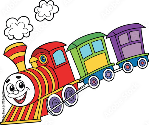 Rainbow Colored Cartoon Toy Train Sticker Fun Vector Illustration