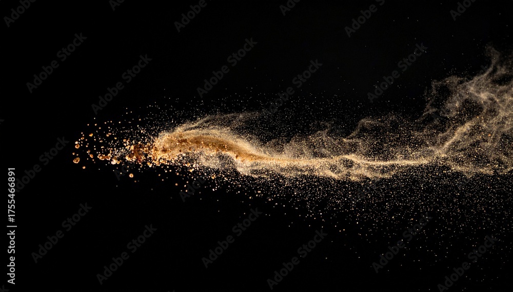 Fototapeta premium Abstract golden particle stream flowing on a dark background.