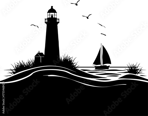 lighthouse silhouette on the sea