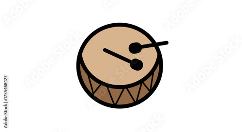 Cartoon illustration of a drum with drumsticks.