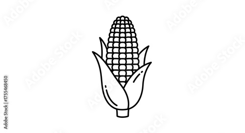 Corn Cob Icon Simple Line Art.