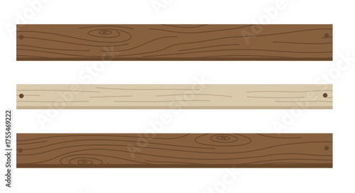 Three wooden planks with different textures and colors.