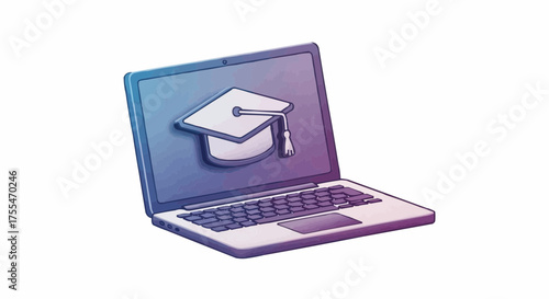 Online Education Graduation Cap on Laptop Screen Representing Digital Learning