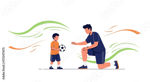 Father And Son Sharing Sporting Moment With Illustrative Design, Playing Together