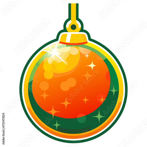 Colorful cartoon sticker of bauble ornament with sparkling finish for festive decoration