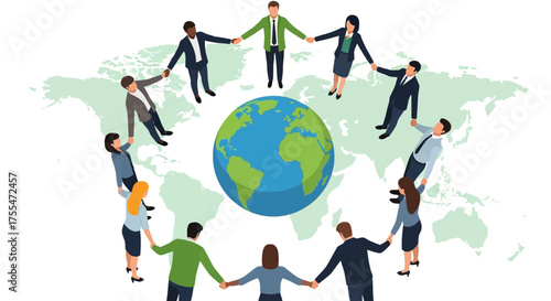 Global Unity Through Teamwork Showcasing Community Cooperation Worldwide Illustration