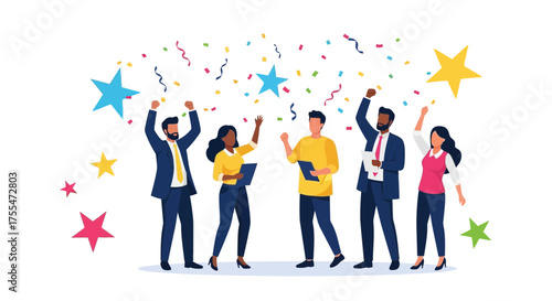 Group Of Cheerful People Rejoicing; Celebrating A Successful Project Outcome Together