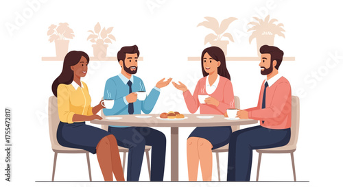 Group Of Colleagues At Business Meeting Enjoying Coffee And Snacks During Break Time