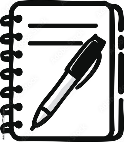 Simple illustration of a notepad with spiral binding and a pen, perfect for note-taking and writing
