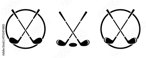 Minimalist black crossed golf clubs icon vector, perfect for sports logo, golfing event design, training academy emblem, or recreational game symbol suitable for professional tournament graphics
