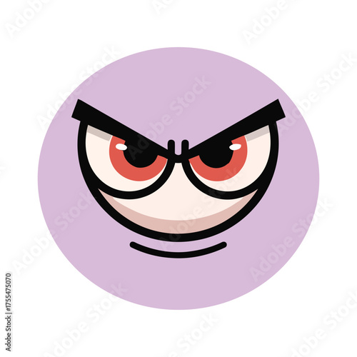 Cartoonish angry face icon on a purple background a comical and expressive illustration