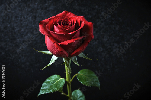 Single Red Rose with Velvet Petals on Dark Background – Symbol of Love and Romance