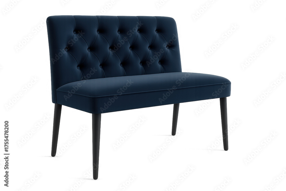 Fototapeta premium Blue velvet settee tufted bench transparent background