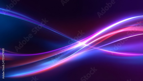 Abstract flowing luminous energy trails in vibrant purple and blue hues creating a dynamic and futuristic visual effect on a dark background