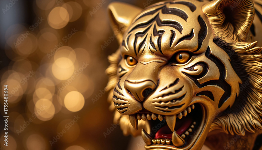 Fototapeta premium Fierce tiger sculpture showcasing detailed texture, symbol of strength