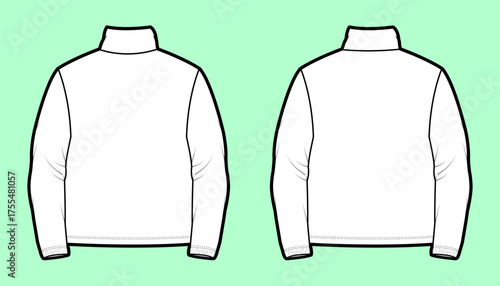 Turtleneck Sweater Flat Sketch – Long Sleeves with Seam & Hem Details