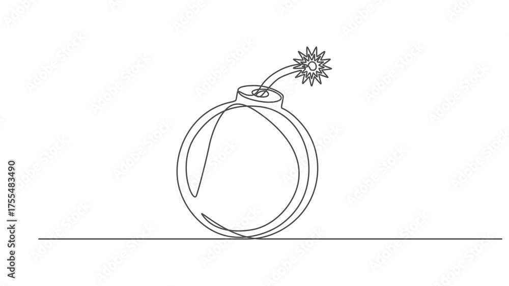 bomb with a burning fuse, Self drawing animation one continuous line ...