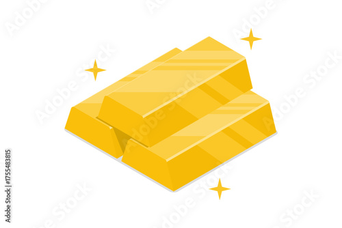 Gold bars are shining brightly, a symbol of wealth, finance, and investment, isometric, isolated on a white background.