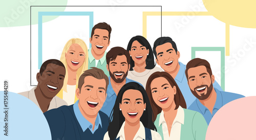 Joyful Multicultural Group Smiling Displaying Genuine Excitement and Togetherness
