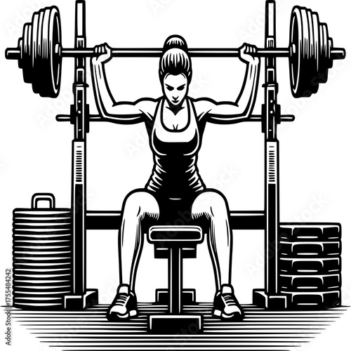 Strength Training: A determined female athlete engages in a bench press exercise, highlighting her dedication and the power of physical fitness.