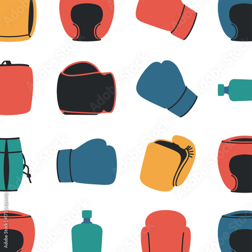 Boxing and martial arts equipment seamless pattern