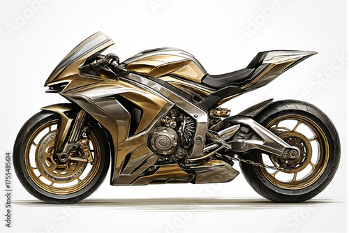 Aggressive Gold-Silver Futuristic Motorcycle