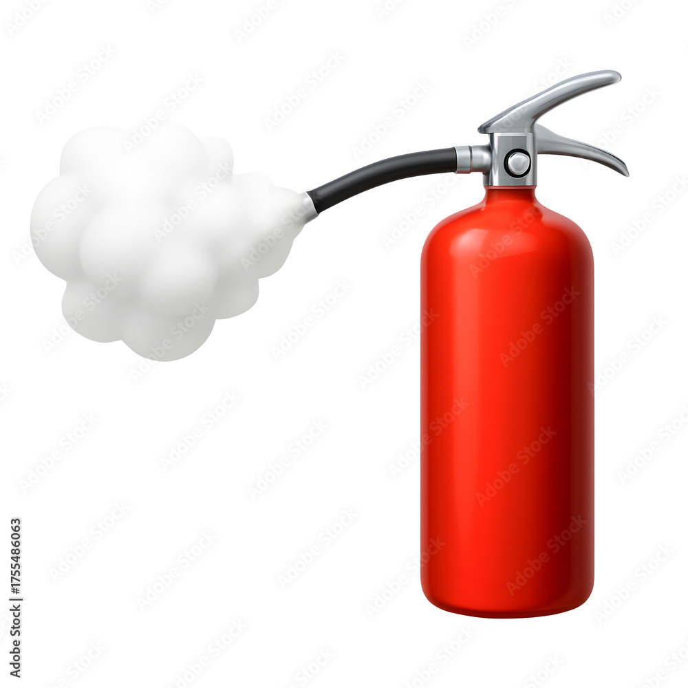 Obraz premium 3D fire extinguisher spraying foam, safety equipment, isolated on transparent background