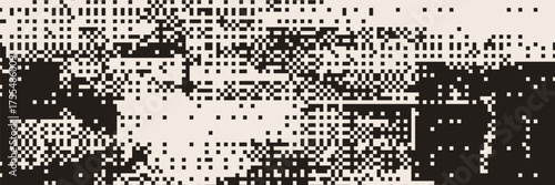 Graphic pixel backdrop. Black pixelated and bitmap textured geometric background in vector. Retro 8bit style.