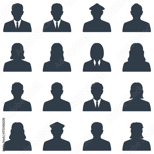 Collection of diverse silhouette profile icons representing people and professions