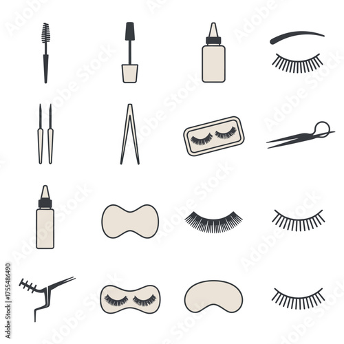Collection of eyelash extension tools and supplies