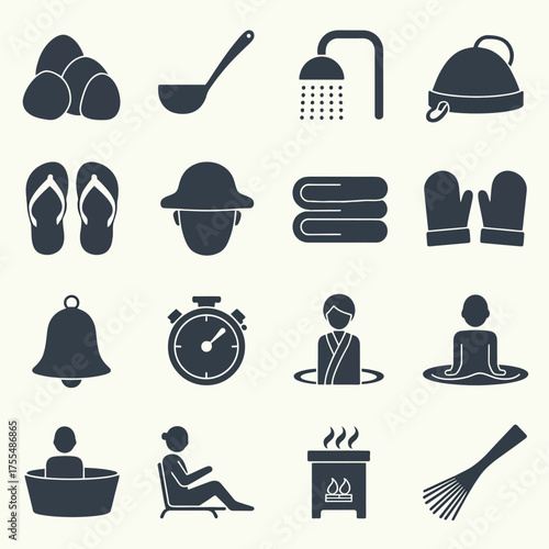 Collection of spa and sauna icons for relaxation and wellness