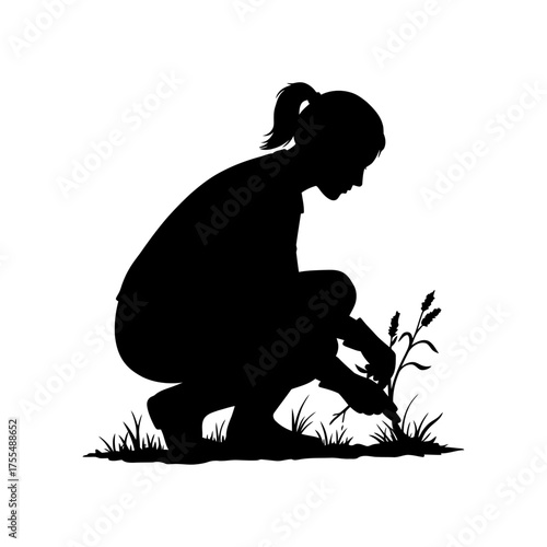 Woman Gardener Silhouette Vector Illustration