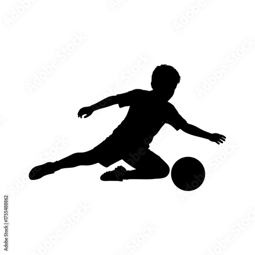 Boy Playing Soccer Silhouette Vector Illustration