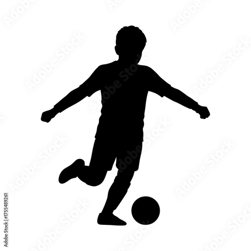 Boy Playing Soccer Silhouette Vector Illustration