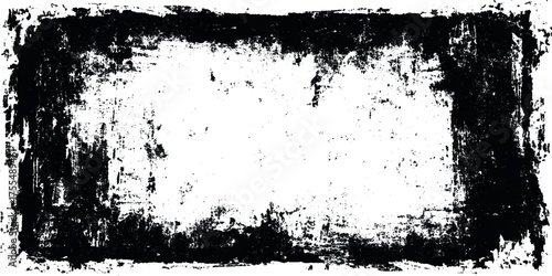 White and Black Grunge Textured Frame on transparent background.