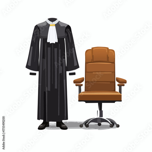 Courtroom attire and chair illustration for legal and judicial concepts