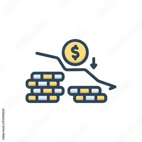 Color illustration icon for currency devaluation