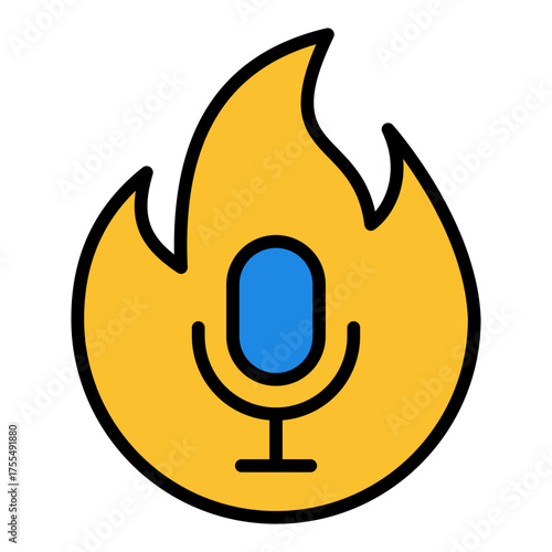 Trending podcast icon. Popular audio show and viral content concept. Media platform and listener favorite illustration. Filled Line Icon